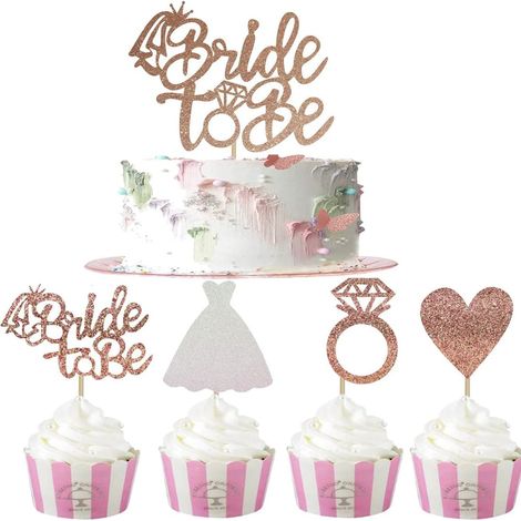 Bride to Be Decoration Gateau,12 pcs Or Rose Cake Topper Gateau Mariage Cupcake Toppers pour Fournitures de Douche Nuptiale Décorations de Fête Enterrement de Vie de Jeune Fille (1/5)