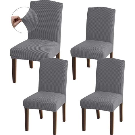 Stuhlhussen Jacquard Passform Esszimmer Stuhlbezüge Set von 4 Hellgrau (1/5)