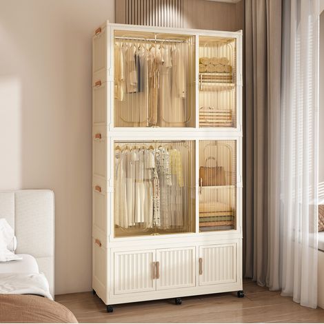 Armadio guardaroba pieghevole 92x45x196 cm in polipropilene bianco crema con ruote - CHICFURN (1/5)