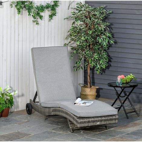 Transat de jardin en résine tressée gris, dossier 5 positions, structure métal, avec coussin, 207 x 70 x 70 cm CHICFURN (1/5)