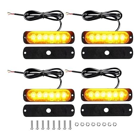 Feu de Pénétration Stroboscopique ambre LED 12V/24V, Feux d‘Avertissement Freinage avec 6 LEDs, Barre Lumineuse Led Étanche pour Offroad Véhicule/Voitureutilitaire/Bateau (1/5)