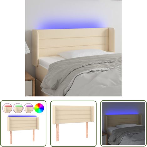 The Living Store Tête de lit à LED Crème 103x16x78/88 cm Tissu - Tête De Lit Led - Têtière De Lit - Éclairage Led - Chambre À Coucher - Décoration Murale (1/5)