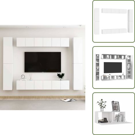 10-tlg. TV-Schrank-Set Weiß Holzwerkstoff - TV Schrank - Wandmontage - Regal - Wohnraum Dekoration - Weißes Möbelstück (1/5)