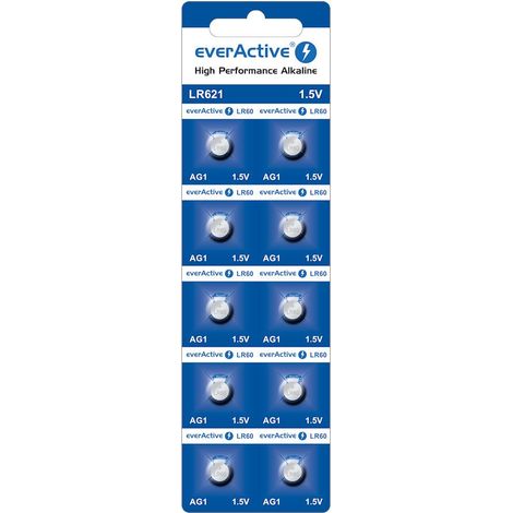 Mini piles alcalines everActive AG1 G1 LR621 LR60 - blister de 10 pièces