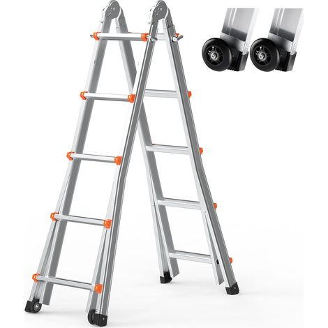 Échelle télescopique à cadre en A, échelle extensible compacte en aluminium, 5990 mm, échelle de camping-car pliable portable multifonction pour devoirs, toit intérieur et extérieur, 149,7 kg (1/5)