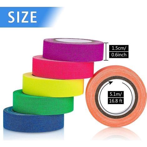 Ruban adhésif fluorescent en tissu néon, phosphorescent sous lumière noire UV, idéal pour les soirées UV, 15 mm x 5 m. (1/4)