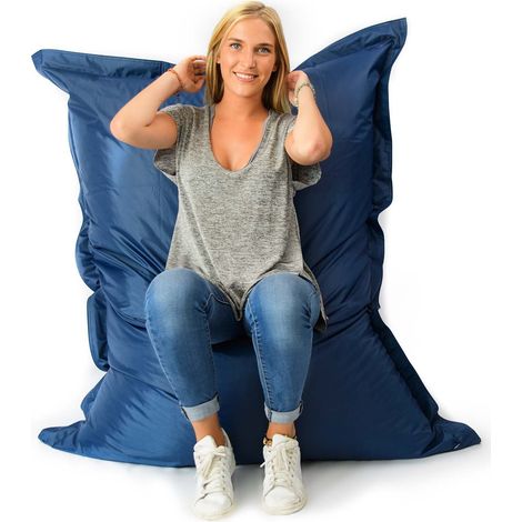 Pouf Géant XL 160 x120 cm Intérieur et Extérieur, Déhoussable, Salon, Jardin, Bleu Marine BiG52