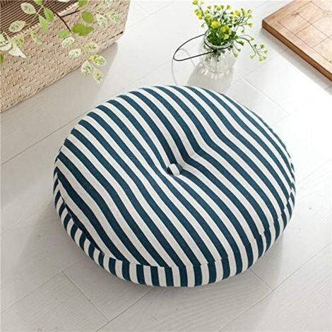 Round Seat Cushion, Cotton Linen Tatami Cushion, Thick Soft Office Chair Cushions, Removable and Washable Indoor Outdoor Cushion, Blue White, 40cm (16 inch) (1/5)