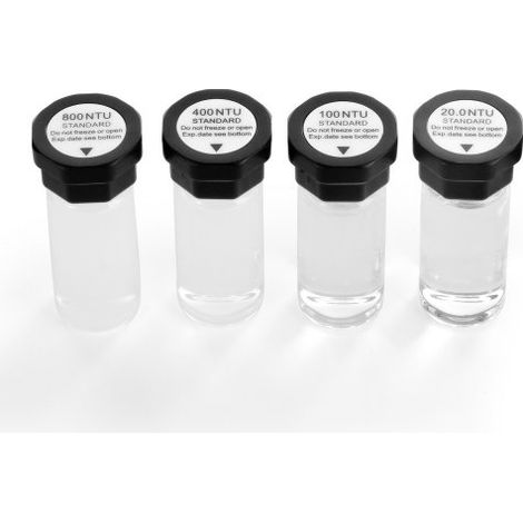 Kit Completo de Solución de Calibración de Turbidez, 20/100/400/800 NTU, 20 ml Cada Uno, 4 uds, para Turbidímetro TN2000, Inserto Protector a Prueba de Golpes, Diseño de Botella Sellada (1/5)