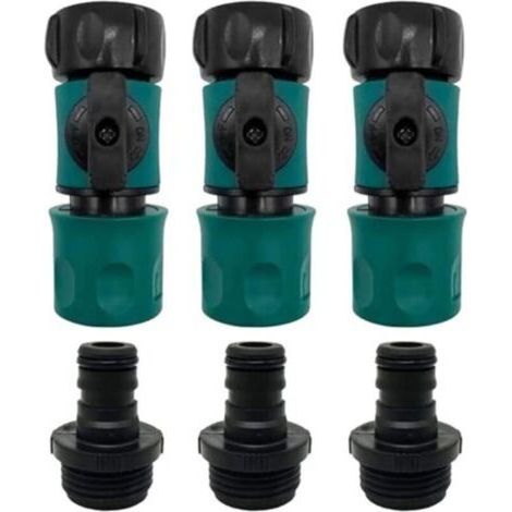 Raccords Rapides 3/4" ABS/PVC avec Valve, Connecteurs Tuyau Jardin 8.5x3.5CM, Kit 3 Femelle + 3 Mâle + 3 Rondelles (1/4)