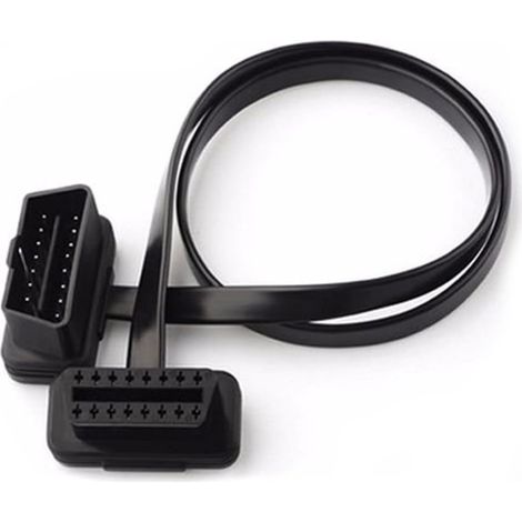 OBD-II OBD2-Verlängerungskabel (1 Stück), 16-poliges Flachkabel (Stecker/Buchse) mit Winkelstecker, kompatibel mit allen Geräten (30 cm) – Schwarz
