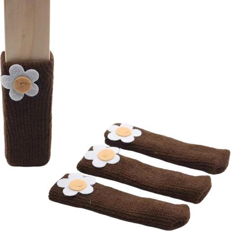 Juego de 8 protectores de fieltro tejido para patas de sillas, aptos para muebles y mesas, y que protegen los suelos. (marrón) (1/4)