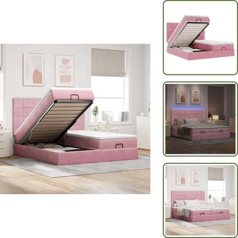 Estructura de cama - vidaXL Estructura de cama otomana colchones terciopelo rosa 160x200cm - Cama con luz LED