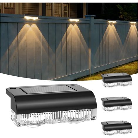 Applique Murale Exterieur Solaire, Lampes Solaires pour Clôture d'extérieur, Lot de 4 Éclairage Étanche Lumineux Solaires Pour Extérieur Jardin Mur Balcon Terrasse Escalier (1/5)