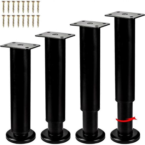 Verstellbare Schrankfüße, 7–13 Zoll, verstellbare Metallmöbelfüße, 4er-Pack T-förmige, robuste Lattenrost-Stützfüße aus Edelstahl für Bettrahmen, DI-3, 5 Zoll (8 Zoll), 12,5 cm – Schwarz