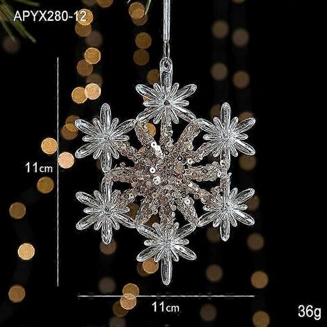 Décorations de Noël, pendentif en acrylique à paillettes, pendentif flocon de neige transparent, accessoires de décoration pour sapin de Noël, flocon de neige A (1/5)