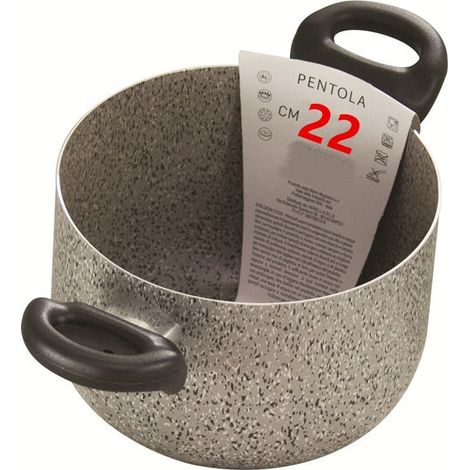 TrAdE Shop Traesio - Pentola A Doppio Manico Nero Antiaderente Pietra Diametro 16-18-20-22 Cm Utensile Cucina - -22 cm -