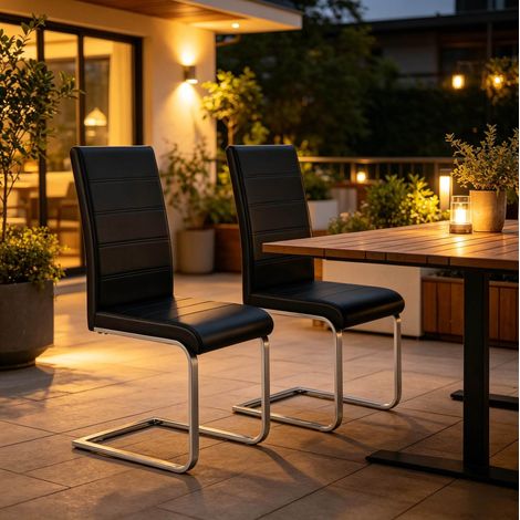 Chaise de salle à manger 40x51x100 cm en PU et métal noir, moderne, facile à monter FloraGrace (1/5)