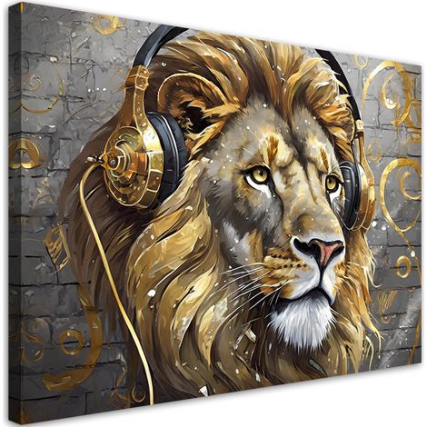 Quadro su tela, Leone Animali Musica - 60x40 (1/5)