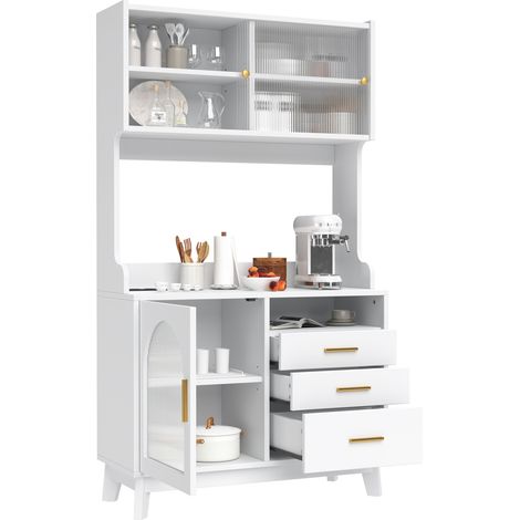 CHICFURN Credenza alta 100,5 x 40 x 178 cm bianca in truciolato con prese USB (1/5)