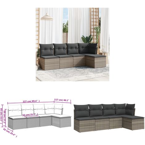 5-tlg. Garten-Sofagarnitur mit Kissen Grau Poly Rattan - Gartenmöbel - Outdoor Möbel - Rattan Sofa - Lounge Set - Gartengestelle - Home & Living (1/3)