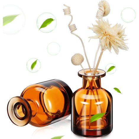 Lot De 2 Bouteilles Diffuseur D'Huile Essentielle en Verre Rechargeables Cylindriques Et Réutilisables Flacons Diffuseur Parfum pour Maison Bureau Et Voiture 3.94 X 2.56 X 2.56 in (1/5)