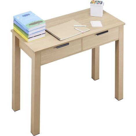 Petit bureau avec tiroirs pour chambre à coucher, table d'étude simple et moderne pour dessiner, lire et écrire, bureau d'ordinateur rectangulaire en MDF avec rangement, pour maison, bois clair (1/5)