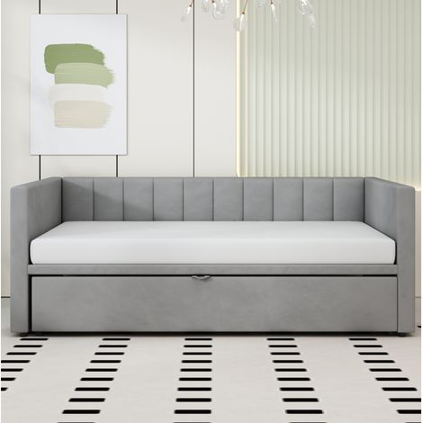 Letto imbottito estraibile 90x200 cm grigio in MDF con rete a doghe (1/5)