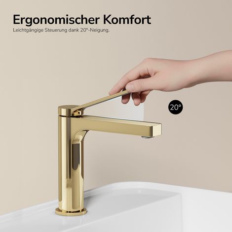 EMKE Waschtischarmatur Champagnergold 195 × 173 × 46 mm, Einhebelmischer aus Messing mit NEOPERL Strahlregler