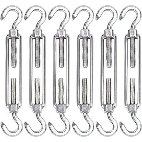 Tendeurs de câble en acier inoxydable M5, lot de 6 crochets et crochets tendeurs de fil, crochets et crochets de tension robustes réglables pour corde à linge, treillis métallique pour i