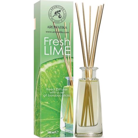 Diffuseur Parfum de Citron Vert 100ml - avec Huile Essentielle Naturelle de Lime avec 10 Bâtonnets de Bambou - Idéal pour Aromathérapie - Spa - Maison - Fragrance Fraîche et Durable (1/5)