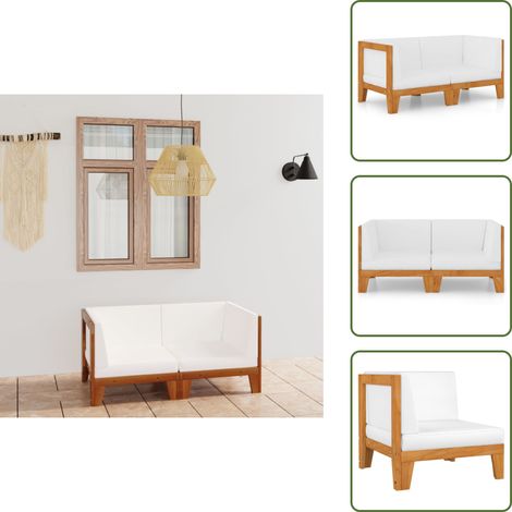 Canapé 2 places avec coussins blanc crème Bois d'acacia massif - Canapé Jardin - Mobilier De Jardin - Salon De Jardin - Acacia Massif - Canapé Deux Places