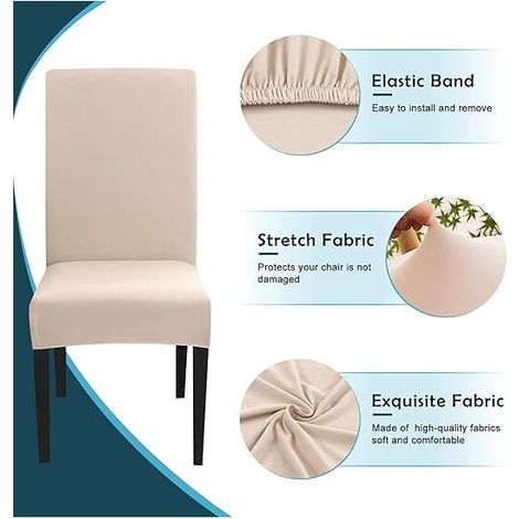 Lot de 6 Housses de Chaise, housse de chaise salle à manger Universelle Lavables Beige, Couverture de Chaise Facile à Nettoyer (1/4)