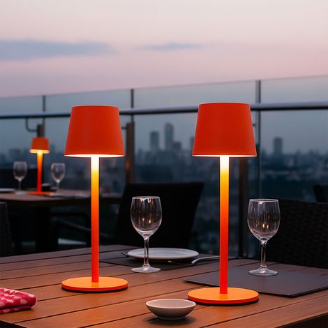 Außenleuchte Tischlampe Akku Tischleuchte Touchdimmer Flaschenaufsatz CCT, rot, USB-C, LED 3W 200Lm warm-kaltweiß, DxH 11,5x36 cm, 2er Set