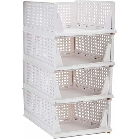 RHG Empilable Vêtements Panier De Rangement Organisateur Coulissant Armoire Tiroir Étagère DIY Diviseur Séparateur Bureau Conteneur pour Armoire (Blanc - Paquet de 4)