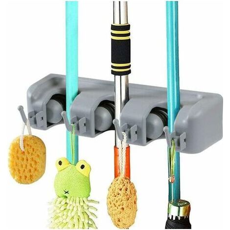 Support Cintre De Rangement Pour Votre Porte Balai Mural Multifonctions Cuisine Garage Buanderie (3 Et Emplacements 4 Crochets)