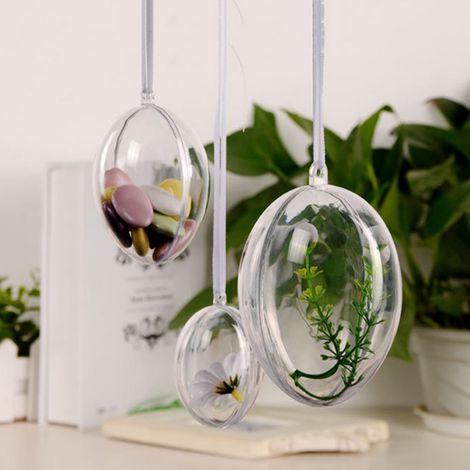 10 boules ovales creuses en plastique haute transparence (6 cm), boules créatives en forme d'œuf, boules de fleurs séchées, décorations de Pâques (1/5)