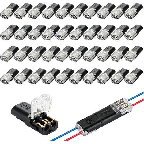 40 Pièces Connecteur Électrique Rapide 2 Broches Etanche, 12V Connecteurs à 2 Fil Basse Tension pour Câble 18-22 AWG Auto Camion Bande LED Audio Bricolage