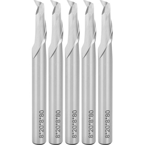 5 Pièces Fraise Spirale Monobloc 1 Dent Queue Droite pour CNC Découpe Gravure 8x8x20x80mm (1/5)