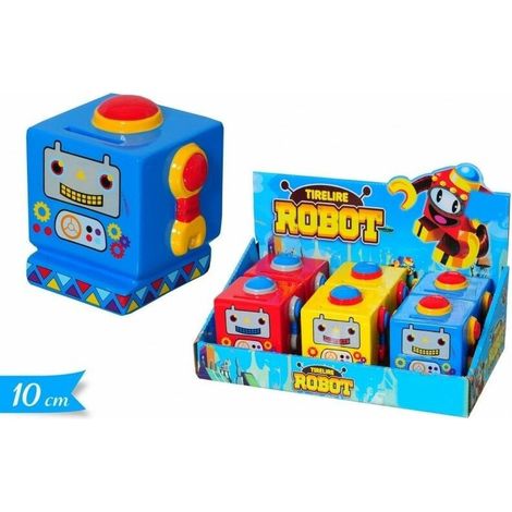 Trade Shop - Salvadanaio A Forma Di Robot 10x10cm In Ceramica Porta Soldi Monete Per Bambini -