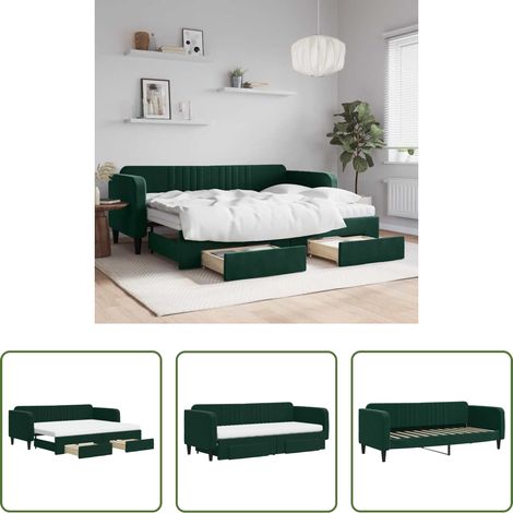 vidaXL Sofa-Bett - Tagesbett Ausziehbar mit Schubladen Dunkelgrün 80x200 cm Samt (1/5)