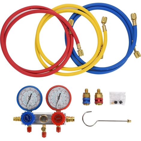 Set di manometri per fluido di condizionamento aria (R134a) con misurazione della pressione da 0 a 500 PSI e test del fluoruro.