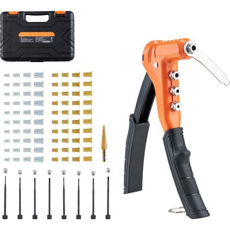 Kit d'outils pour écrous à rivet 230 mm avec outils à main, 8 mandrins, mèche et 80 écrous en tailles métriques et SAE (1/5)