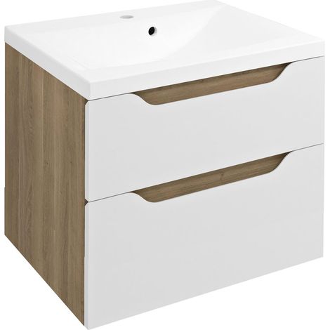 WAVE Meuble sous-vasque 60x65x47,8cm, blanc/chêne cuneo