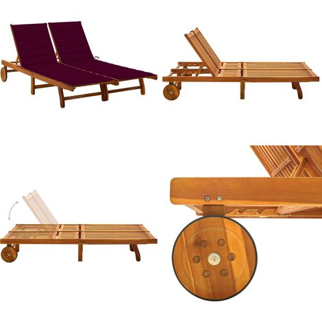 Chaise longue de jardin 2 places avec coussins Acacia solide - Chaise longue bois acacia - Chaise longue jardin (1/5)