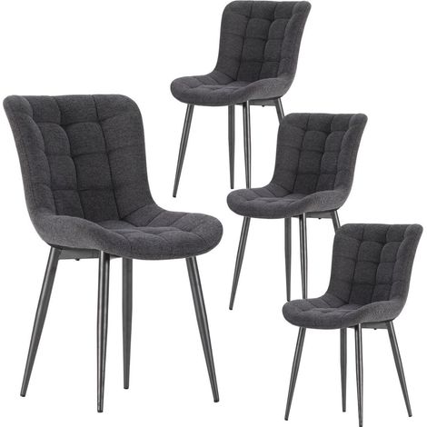 Lot de 4 chaises en tissu maille avec surpiqûres et pieds métal gris foncé - RIBEL (1/5)
