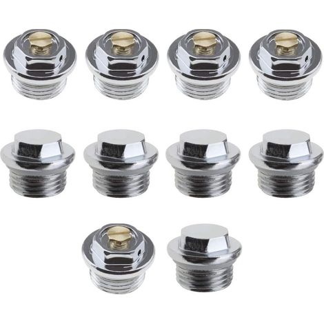 10 válvulas manuales de purga de aire para radiador de 1/2 pulgada y 5 tapones ciegos con conexión roscada y junta tórica. (1/5)