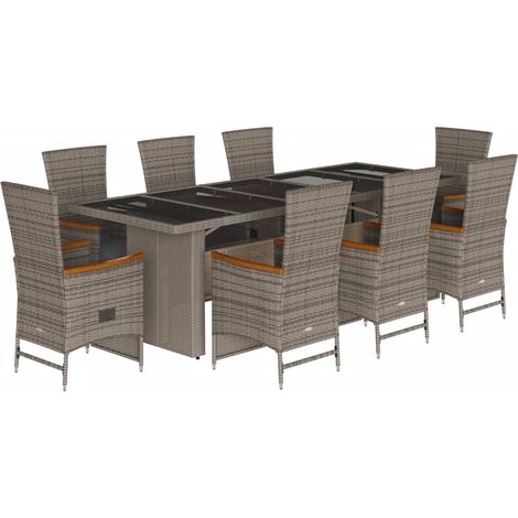 Maison Exclusive - 9-tlg. Garten-Essgruppe mit Kissen Grau Poly R (1/5)