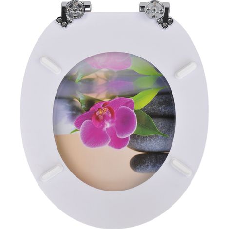 Abattant de toilettes Homseat en MDF avec fermeture amortie, orchidée et pierres de massage (1/5)