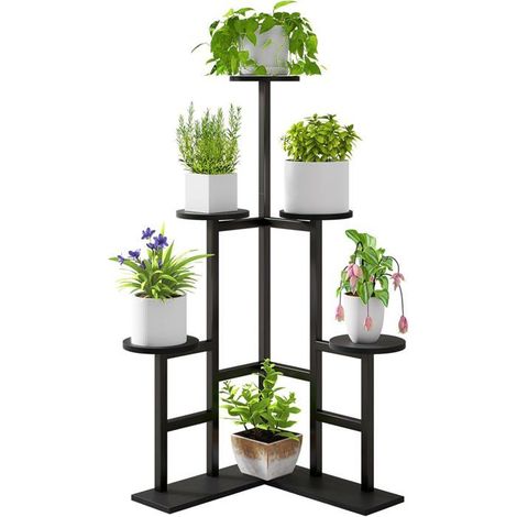 6 Niveaux Support De Plante En Métal Bois,108Cm De Haut Étagère D'Angle Pour Pots De Fleurs Interieur,Porte Plantes D'Intéri[CA22] (1/5)